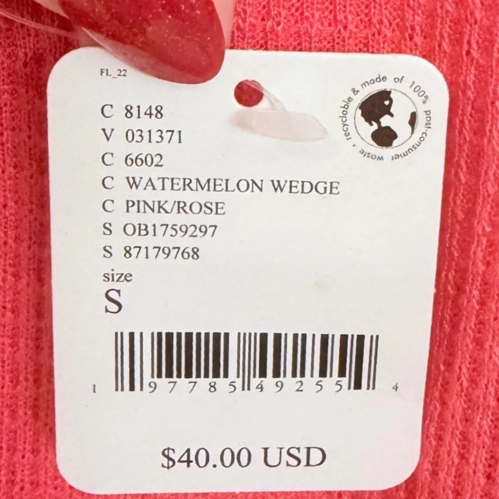 Free People Intimately Watermelon Wedge Pink Waffle Knit Turtleneck Top S NEW
